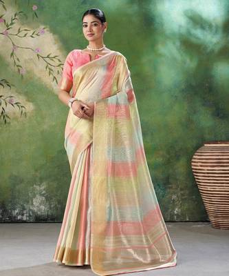 Pink Color Weaving Zari Work Cotton art silk saree 1