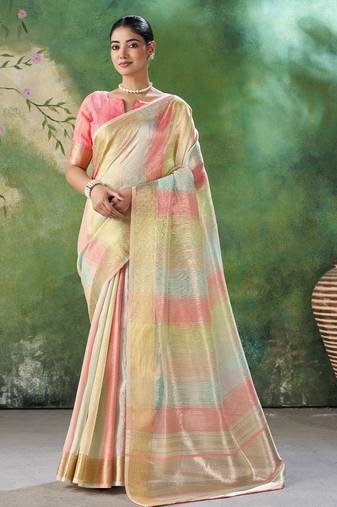 Pink Color Weaving Zari Work Cotton Silk Saree