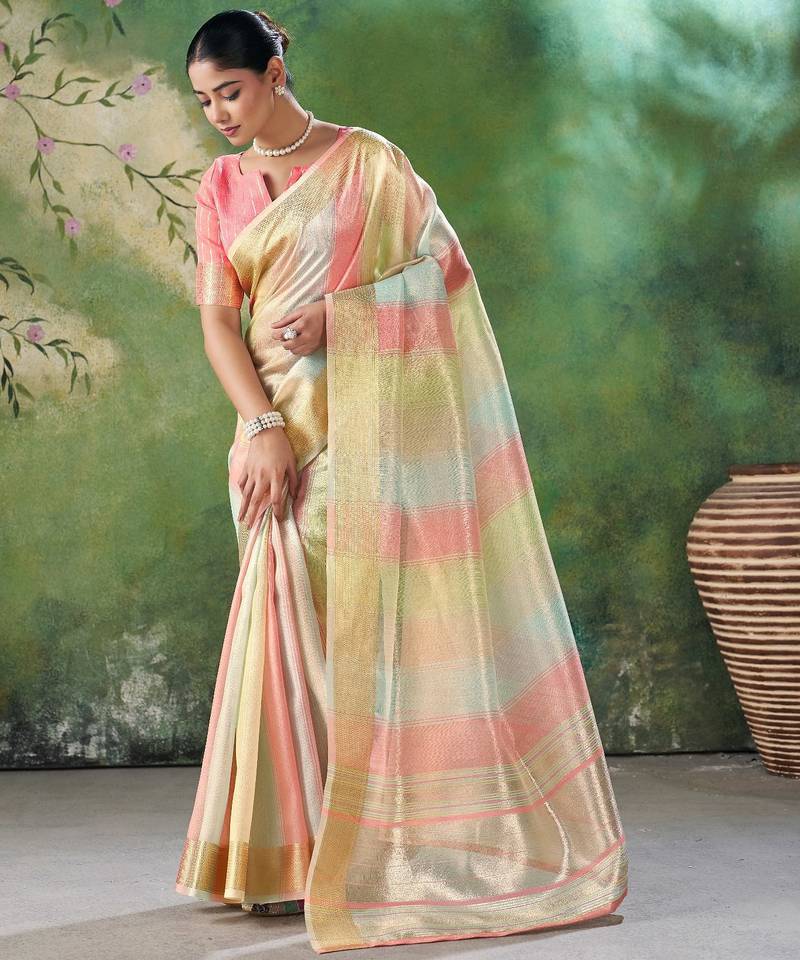 Pink Color Weaving Zari Work Cotton Silk Saree