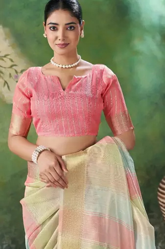 Pink Color Weaving Zari Work Cotton art silk saree