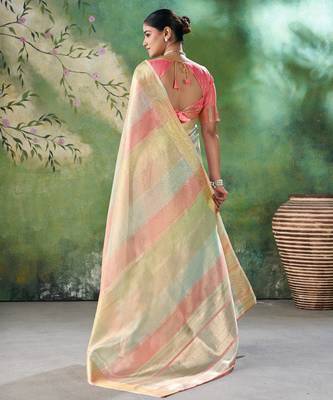 Pink Color Weaving Zari Work Cotton art silk saree 5