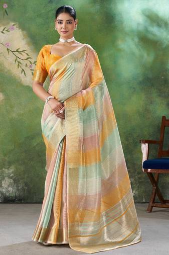Yellow Color Weaving Zari Work Cotton Silk Saree