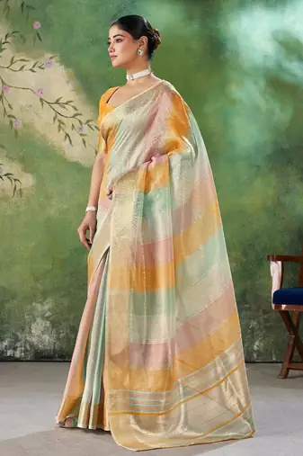 Yellow Color Weaving Zari Work Cotton art silk saree