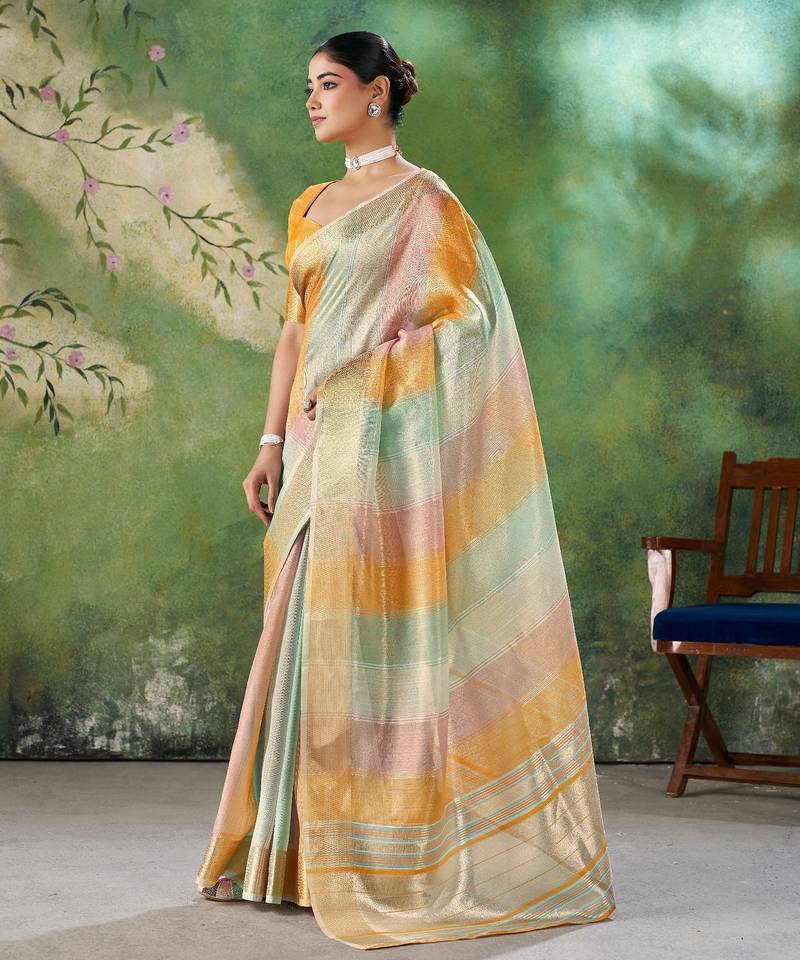 Yellow Color Weaving Zari Work Cotton Silk Saree