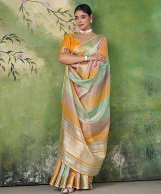 Yellow Color Weaving Zari Work Cotton art silk saree 3
