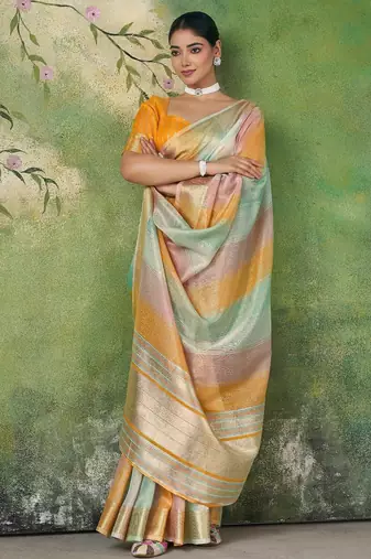 Yellow Color Weaving Zari Work Cotton art silk saree