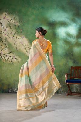 Yellow Color Weaving Zari Work Cotton art silk saree 4