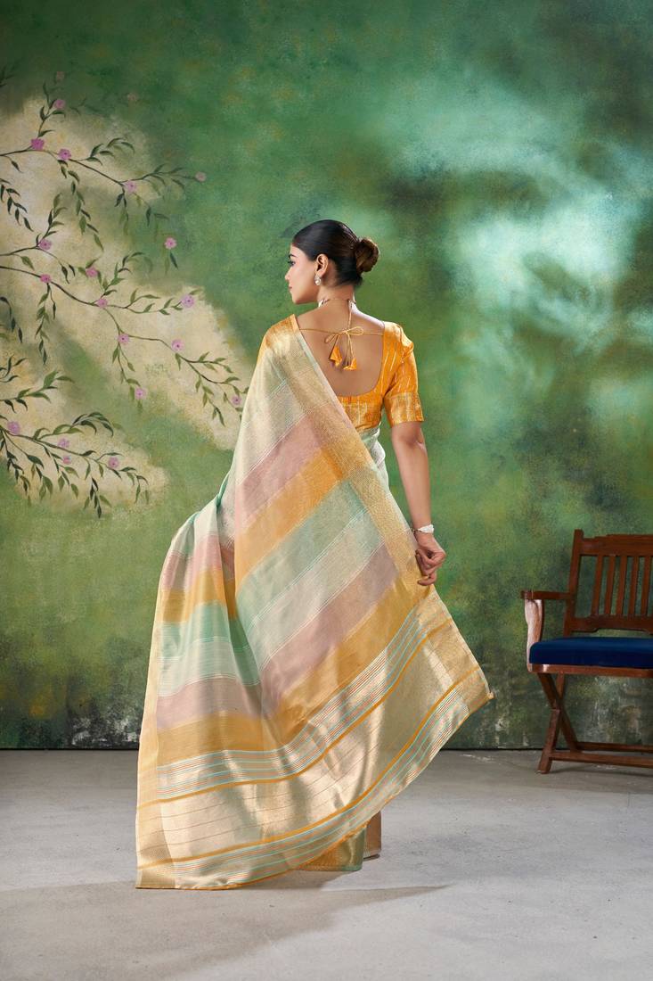 Yellow Color Weaving Zari Work Cotton Silk Saree