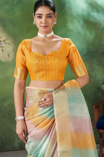 Yellow Color Weaving Zari Work Cotton art silk saree