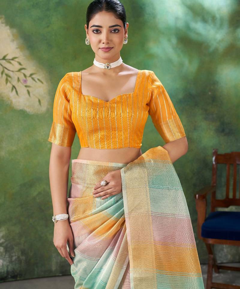 Yellow Color Weaving Zari Work Cotton Silk Saree
