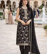 Black color beautiful and ethnic viscose jacquard fabric designer embroidered suit