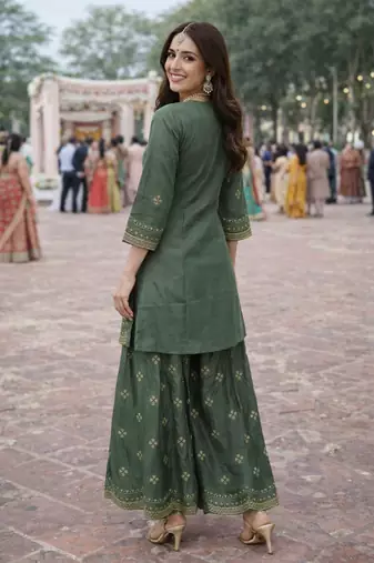 Green color beautiful and roman silk embroidered suit
