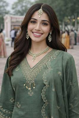Green color beautiful and roman silk embroidered suit 3