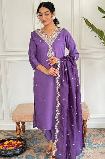 Lavender color smart and trendy viscose chanderi color casual kurta set