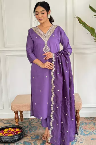 Lavender color smart and trendy viscose chanderi color casual kurta set