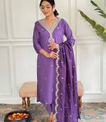 Lavender color smart and trendy viscose chanderi color casual kurta set