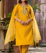 Yellow color smart and trendy viscose rayon color casual kurta set
