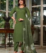 Green color smart and trendy viscose chanderi color casual kurta set