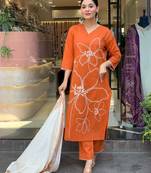 Orange color smart and trendy viscose chanderi color casual kurta set