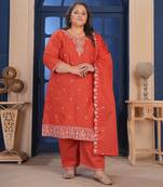 Rust color smart embroidered plus size kurta set for smart girlie looks