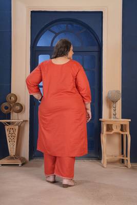 Rust color smart embroidered plus size kurta set for smart looks 2