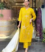 Yellow color smart and trendy viscose chanderi color casual kurta set