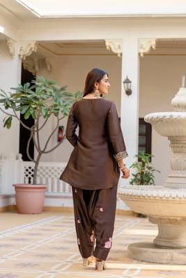 Brown color japan satin embroidery ceremonial suit 2