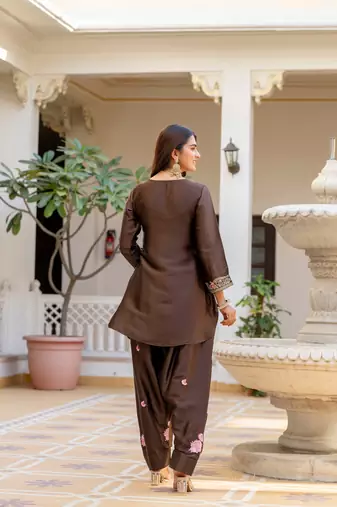 Brown color japan satin embroidery ceremonial suit