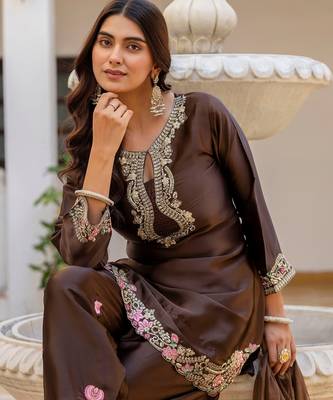 Brown color japan satin embroidery ceremonial suit 3