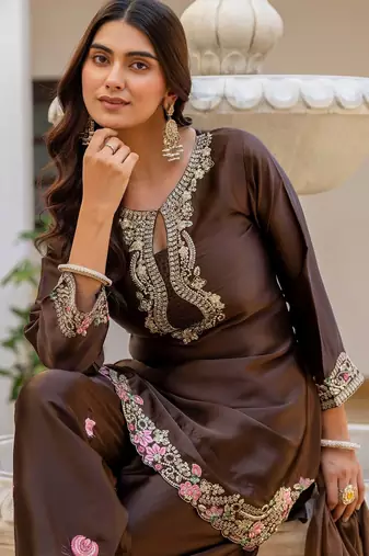 Brown color japan satin embroidery ceremonial suit