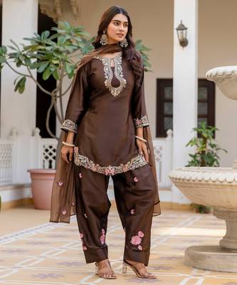 Brown color japan satin embroidery ceremonial suit 4