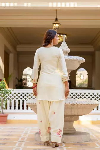 White color japan satin embroidery ceremonial suit
