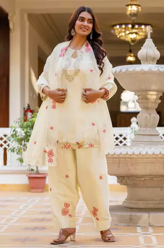 White color japan satin embroidery ceremonial suit