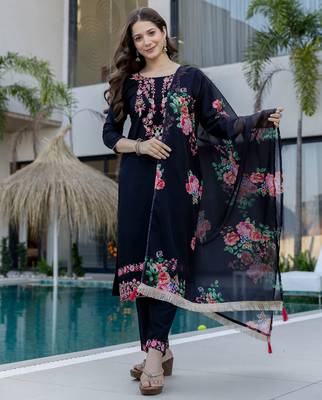 Blue color d chinon embroidery ceremonial suit 1