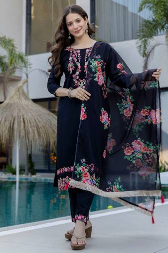 Blue color d chinon fabric designer embroidery work ethnic ceremonial suit