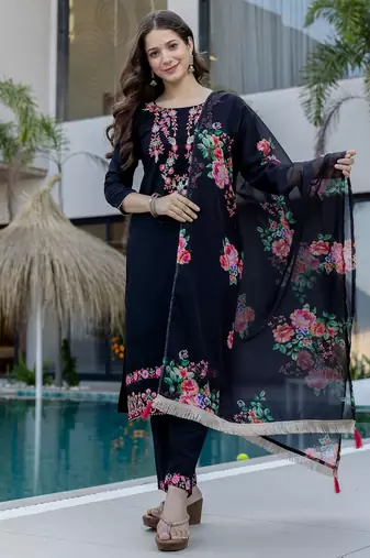 Blue color d chinon fabric designer embroidery work ethnic ceremonial suit