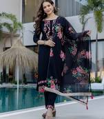Blue color d chinon fabric designer embroidery work ethnic ceremonial suit