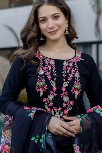 Blue color d chinon embroidery ceremonial suit