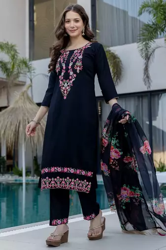 Blue color d chinon embroidery ceremonial suit