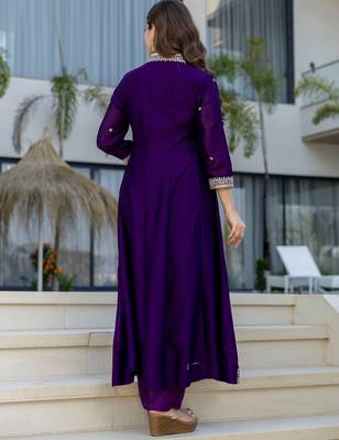 Purple color vichitra silk embroidery ceremonial suit 2