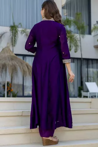 Purple color vichitra silk embroidery ceremonial suit