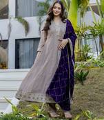 Grey color vichitra silk fabric designer embroidery work ethnic ceremonial suit