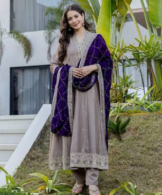 Grey color vichitra silk embroidery ceremonial suit 4