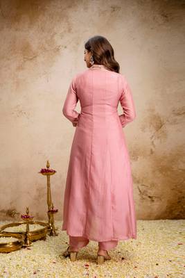 Pink color vichitra silk embroidery ceremonial suit 2