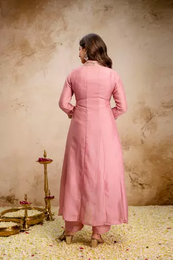 Pink color vichitra silk embroidery ceremonial suit
