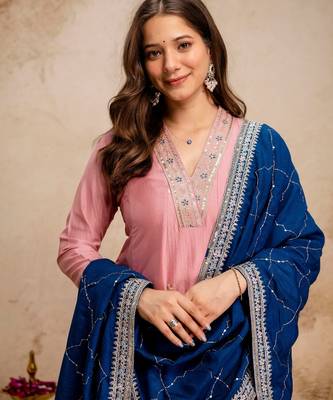 Pink color vichitra silk embroidery ceremonial suit 3