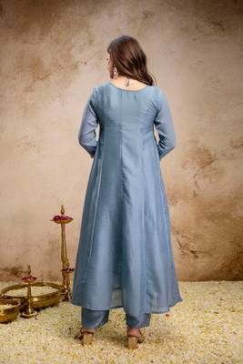 Sky blue color vichitra silk beautiful embroidered ceremonial readymade kurta set 2