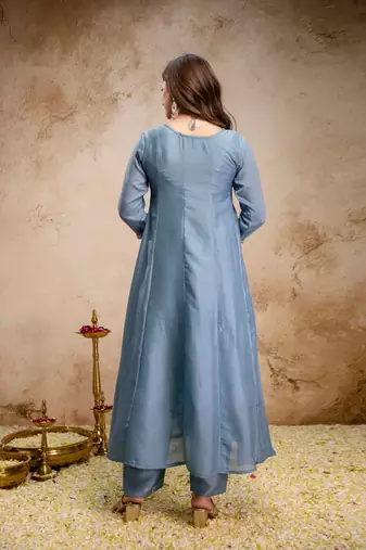 Sky blue color vichitra silk beautiful embroidered ceremonial readymade kurta set