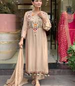 Cream color p v chanderi fabric beautiful embroidered ceremonial readymade kurta set