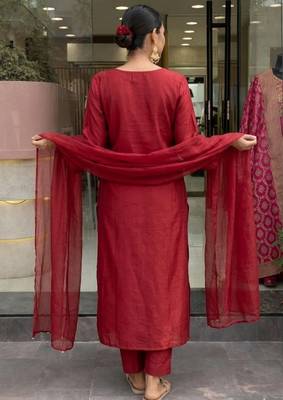 Maroon color p v chanderi beautiful embroidered ceremonial readymade kurta set 2